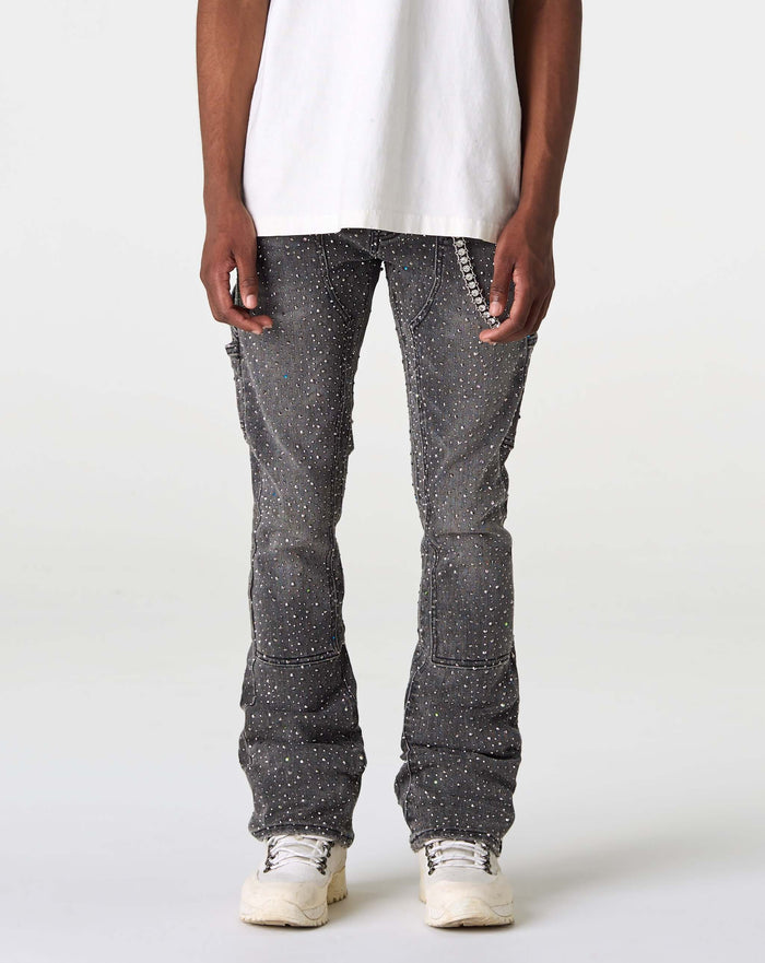 PRVT LBL Stacked Rhinestone Jean. Underground Apparel. Rule of Next Streetwear.