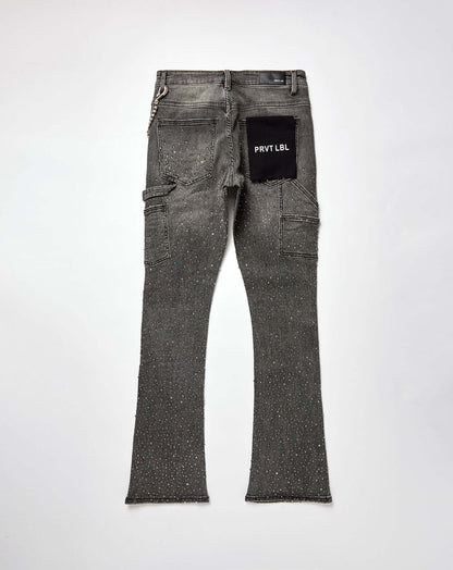 PRVT LBL Stacked Rhinestone Jean. Underground Apparel. Rule of Next Streetwear.