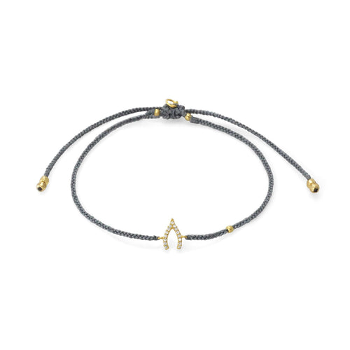 Grey Braided Wishbone Charm Bracelet