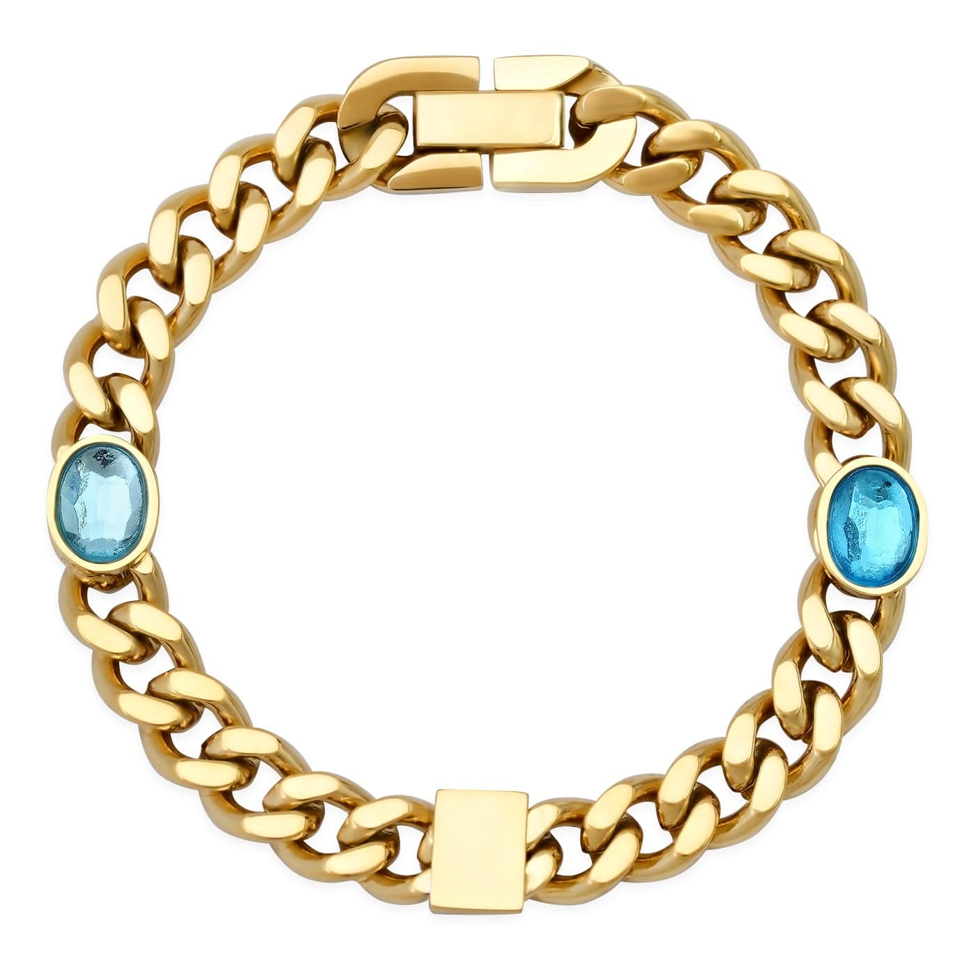 Gold Curb Chain Bracelet with Glass Stone Accents
