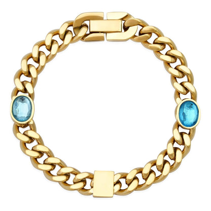 Gold Curb Chain Bracelet with Glass Stone Accents