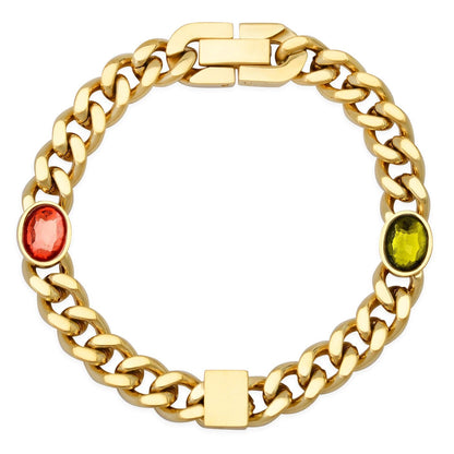 Gold Curb Chain Bracelet with Glass Stone Accents