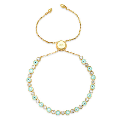 Enamel Evil Eye & CZ Bolo Bracelet