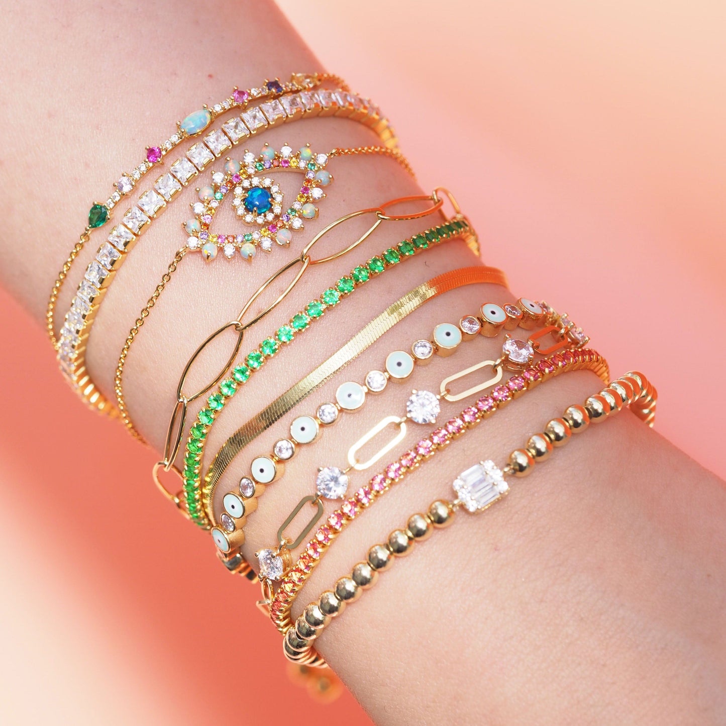 Enamel Evil Eye & CZ Bolo Bracelet