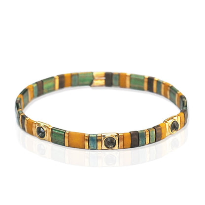 Handmade Gold Tila Bead Bracelet With Scattered Stone