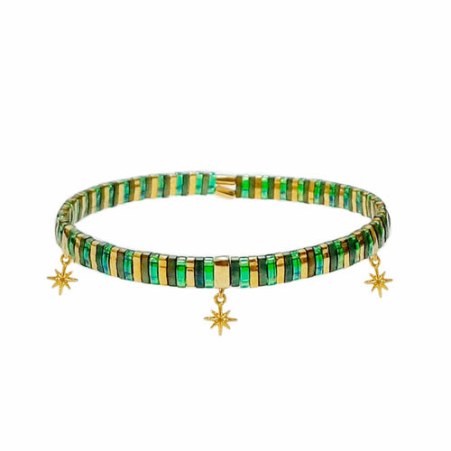 Handmade Tila Bead Bracelet with Starburst Charms