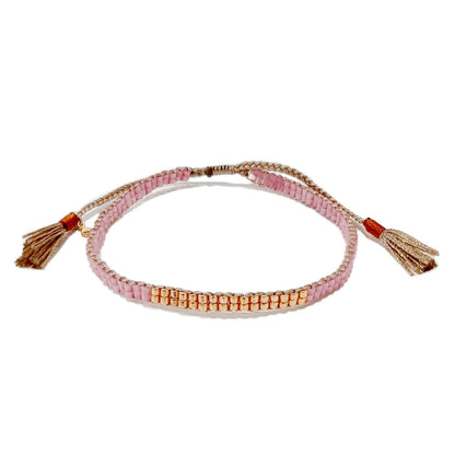 Double Row Japanese Beaded Bracelet – Gold Accents