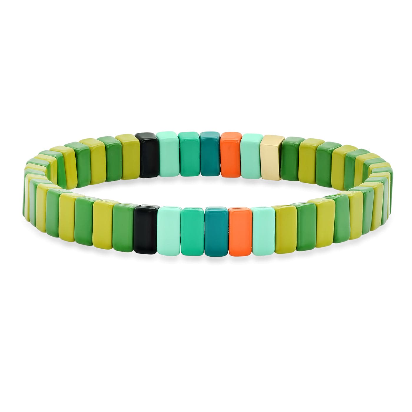 Rectangular Multi-Colored Alloy Beaded Stretch Bracelet