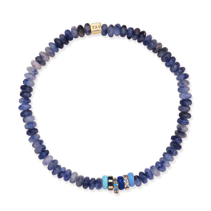 Semi-Precious Stretch Bracelet with Colored and CZ Rondelles