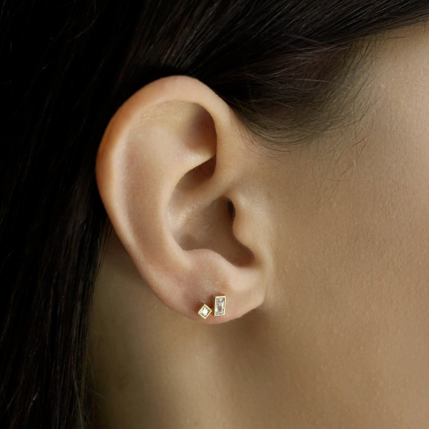 Baguette And Cz Post Earrings