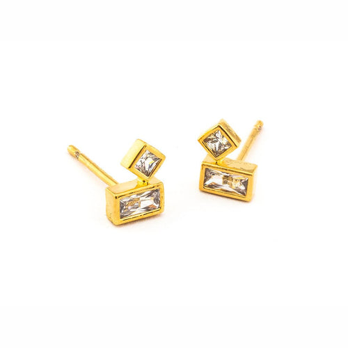 Baguette And Cz Post Earrings