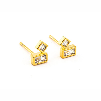 Baguette And Cz Post Earrings