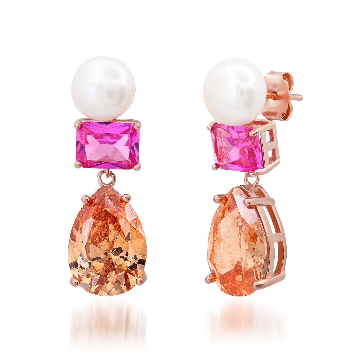 Champagne Pear and Pearl Drop Earrings