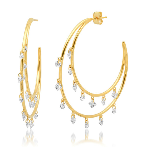 Double Crescent Hoops With Cz Dangle Accents