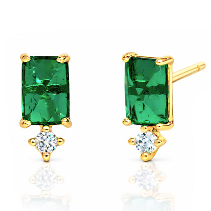 Emerald Stud Earrings with CZ Drop