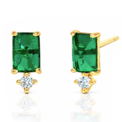 Emerald Stud Earrings with CZ Drop