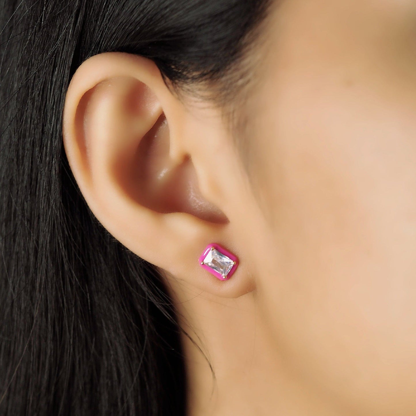 Enamel Bezel Set Rectangular CZ Studs
