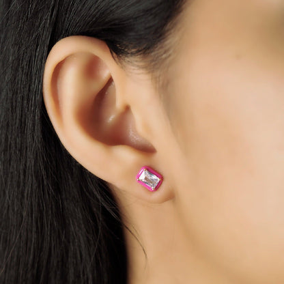Enamel Bezel Set Rectangular CZ Studs