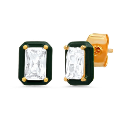 Enamel Bezel Set Rectangular CZ Studs