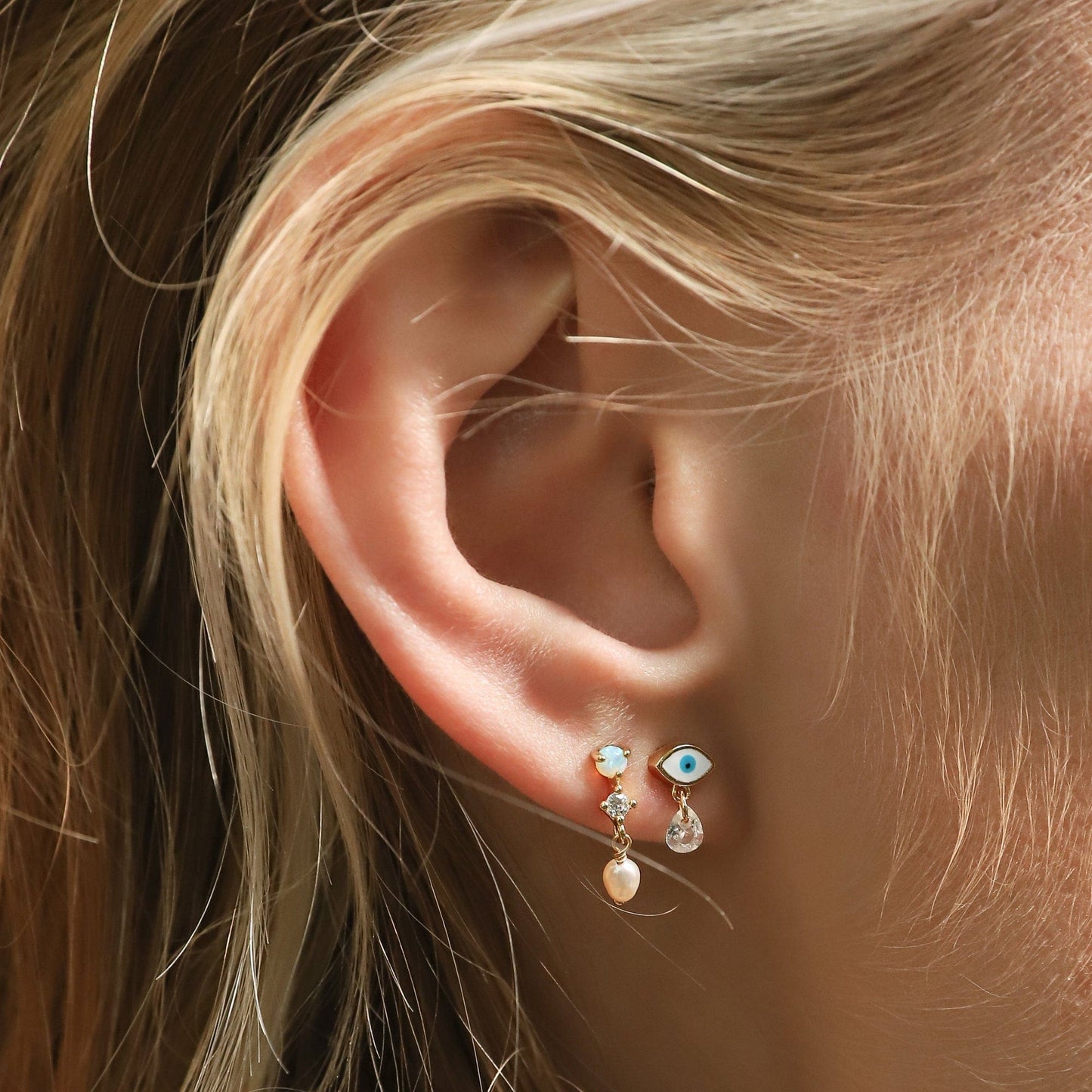 Enamel Eye Stud With CZ Dangle