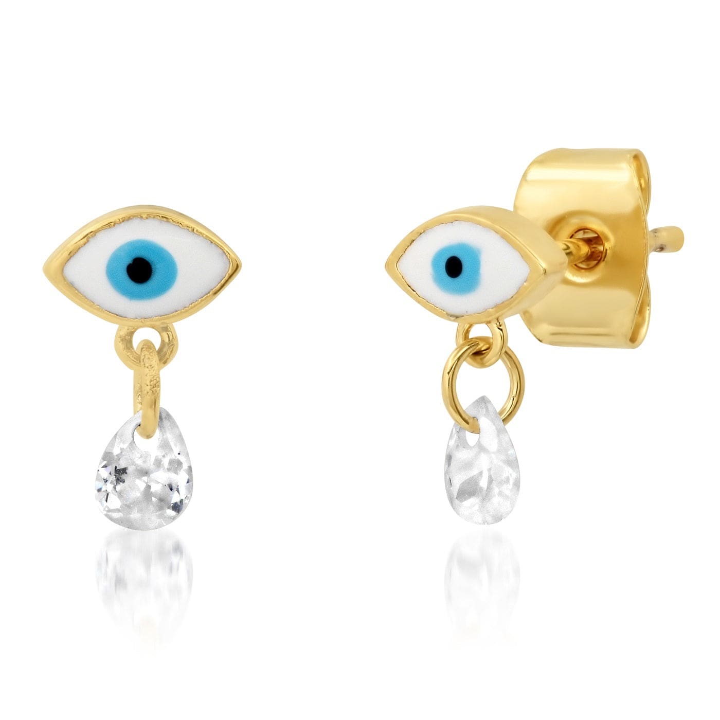Enamel Eye Stud With CZ Dangle