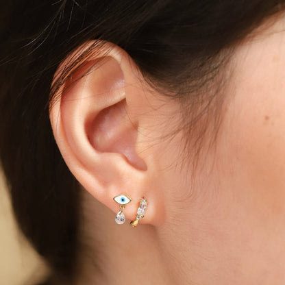 Enamel Eye Stud With CZ Dangle
