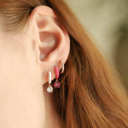 Enamel Huggie with Colored CZ Charm