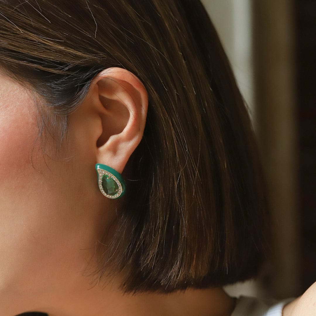 Enamel Teardrop Gemstone Studs