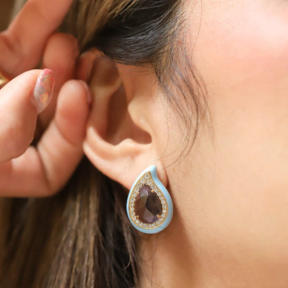 Enamel Teardrop Gemstone Studs
