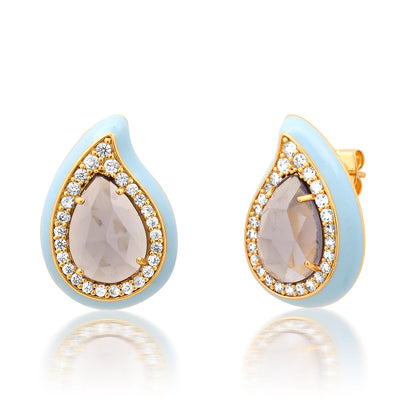 Enamel Teardrop Gemstone Studs