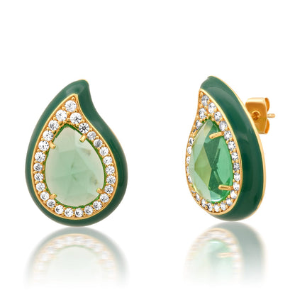 Enamel Teardrop Gemstone Studs