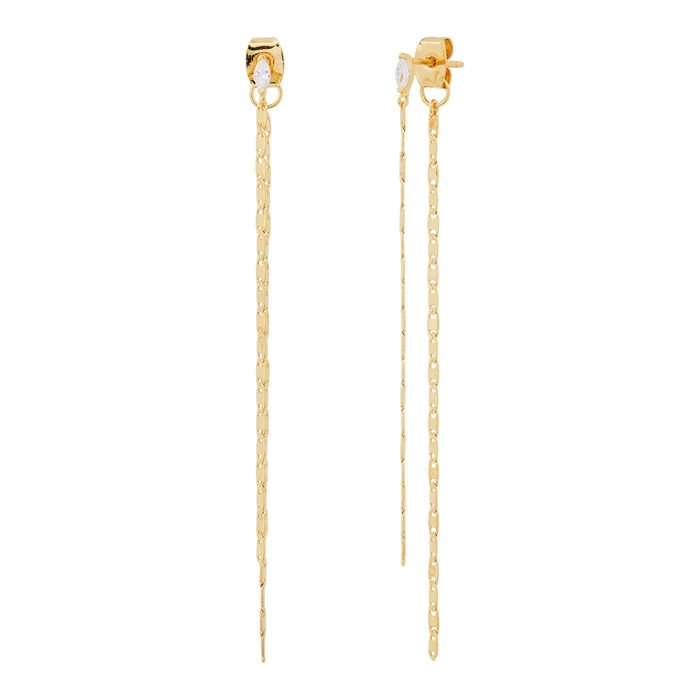 Front Back Linear Anchor Chain Duster Earrings with CZ