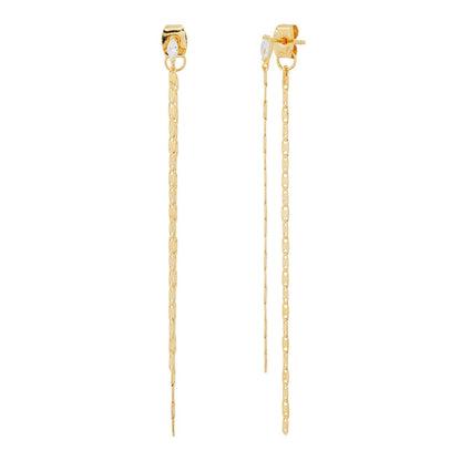 Front Back Linear Anchor Chain Duster Earrings with CZ