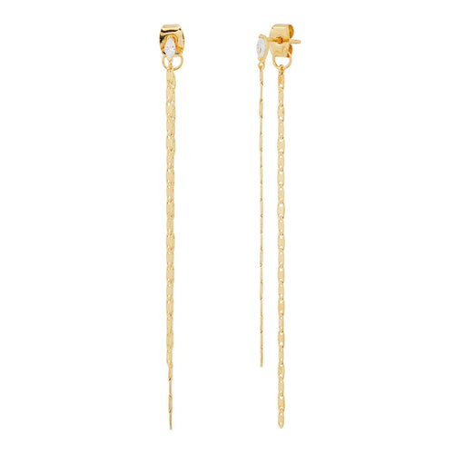 Front Back Linear Anchor Chain Duster Earrings with CZ