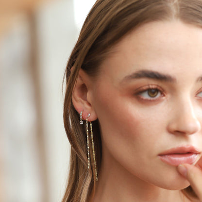 Front Back Linear Anchor Chain Duster Earrings with CZ