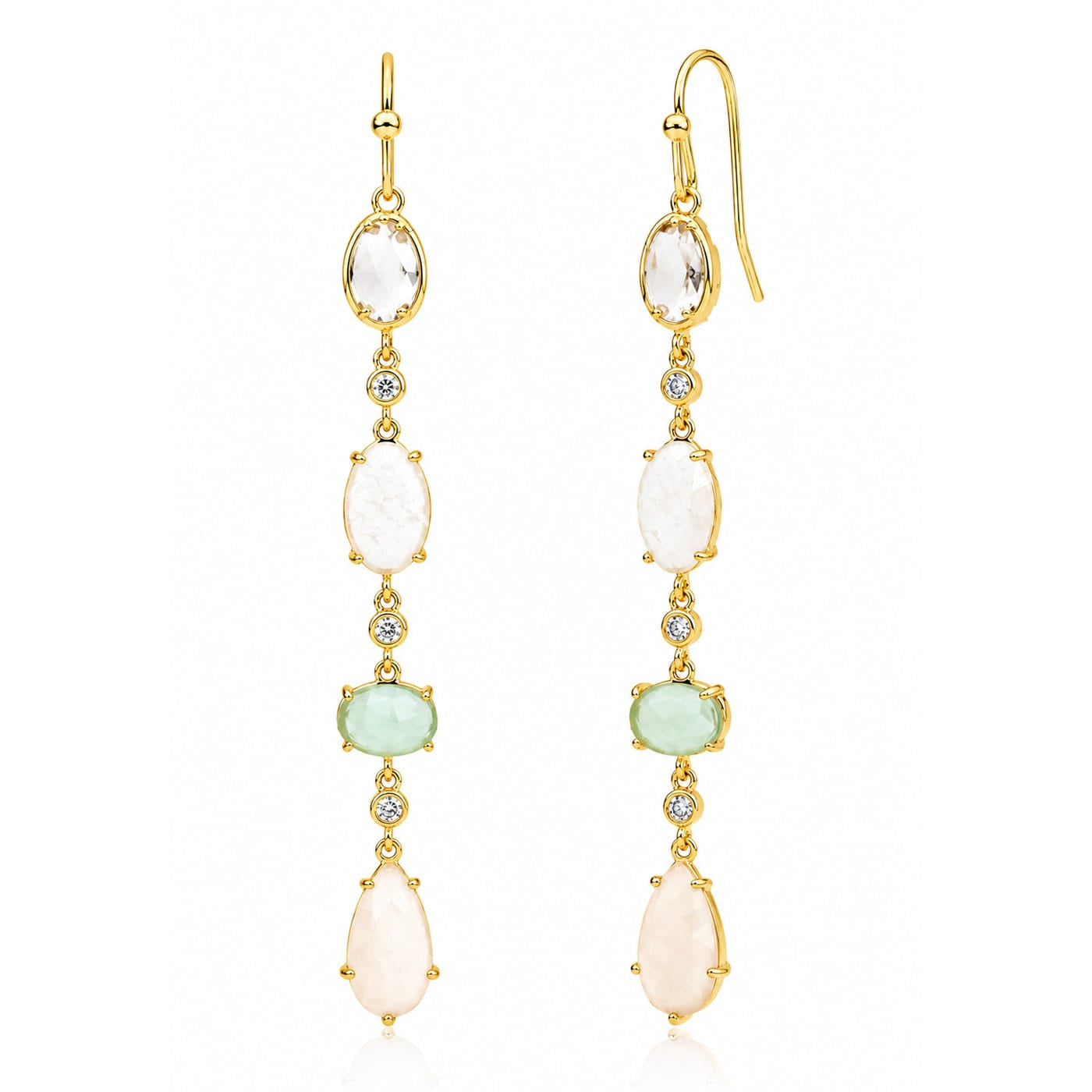 Gold 4 Stone Linear Drop Earring