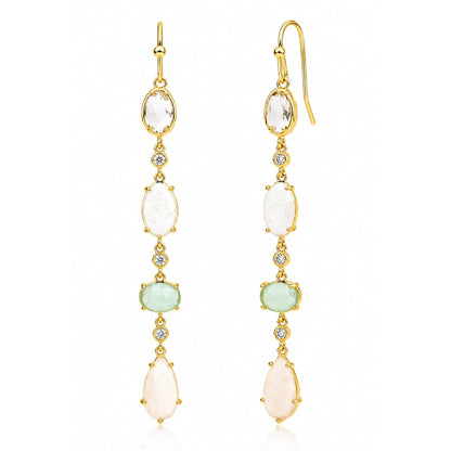 Gold 4 Stone Linear Drop Earring