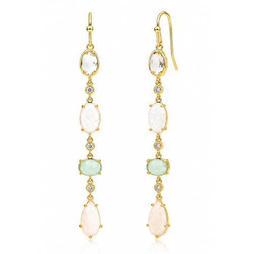 Gold 4 Stone Linear Drop Earring