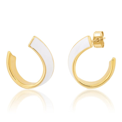 Gold and White Enamel Hoops