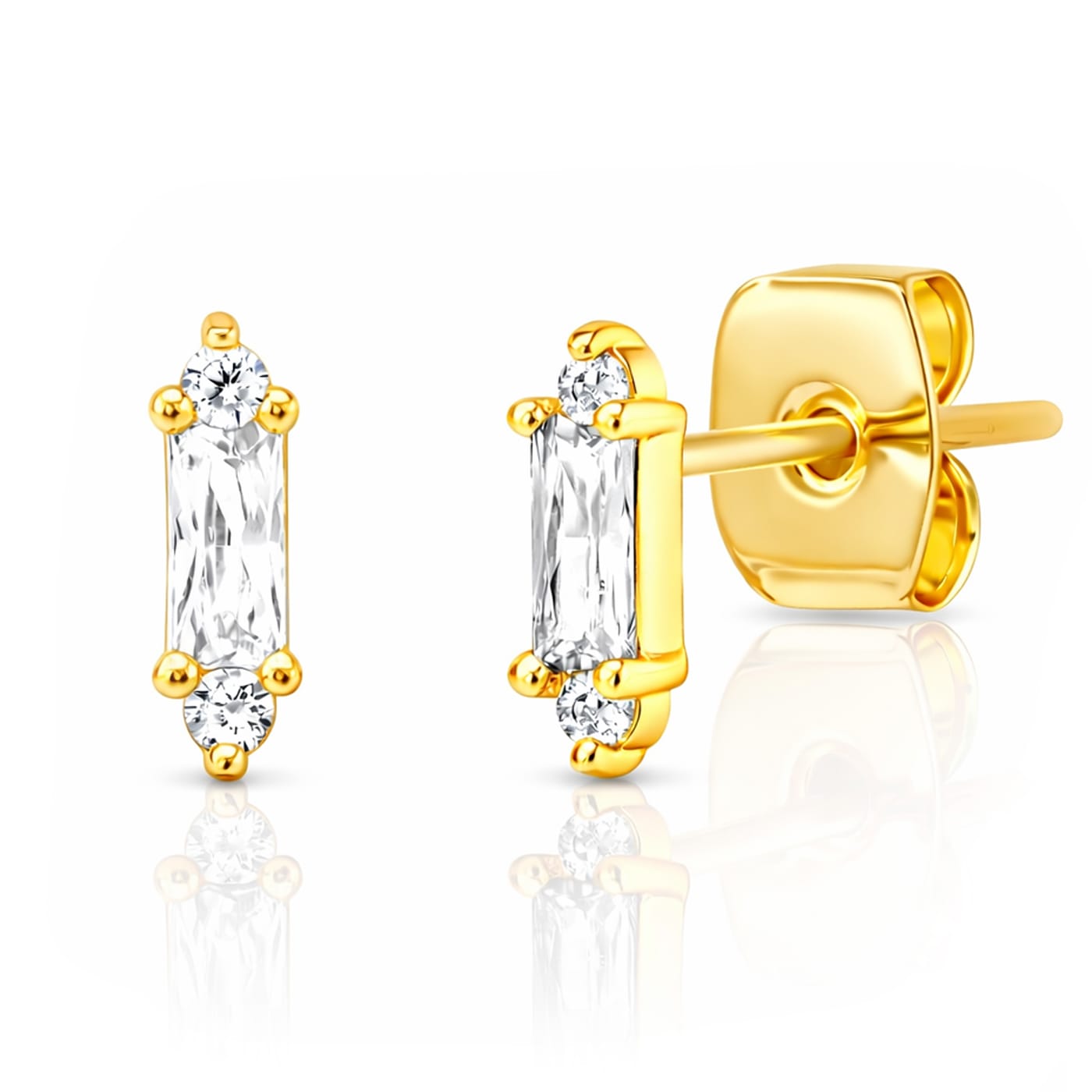 Gold Baguette Mini Stud Earrings