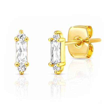 Gold Baguette Mini Stud Earrings