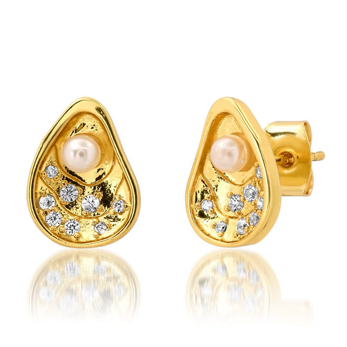 Gold Clam Shell Stud Earrings