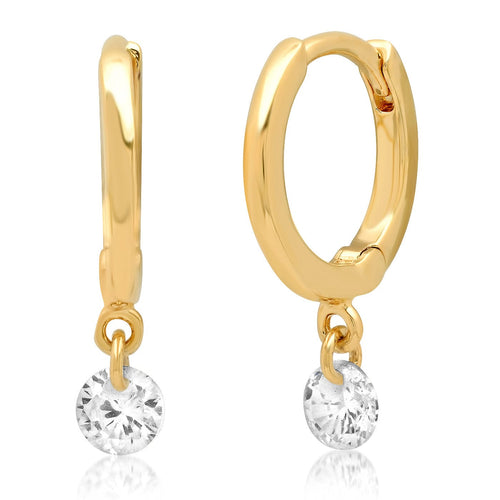 Gold Huggie with Floating CZ Dangle
