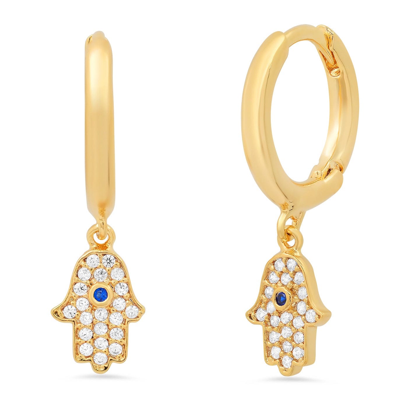 Gold Huggies With Pave CZ Hamsa Charms