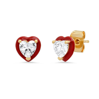 Heart Shaped CZ Stud With Enamel Bezel
