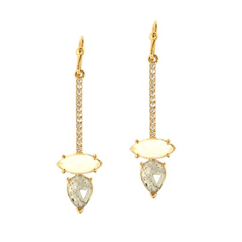 Labradorite & Cz Linear Drop Earrings