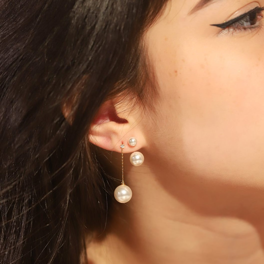 Large Pearl And CZ Linear Chain Earrings