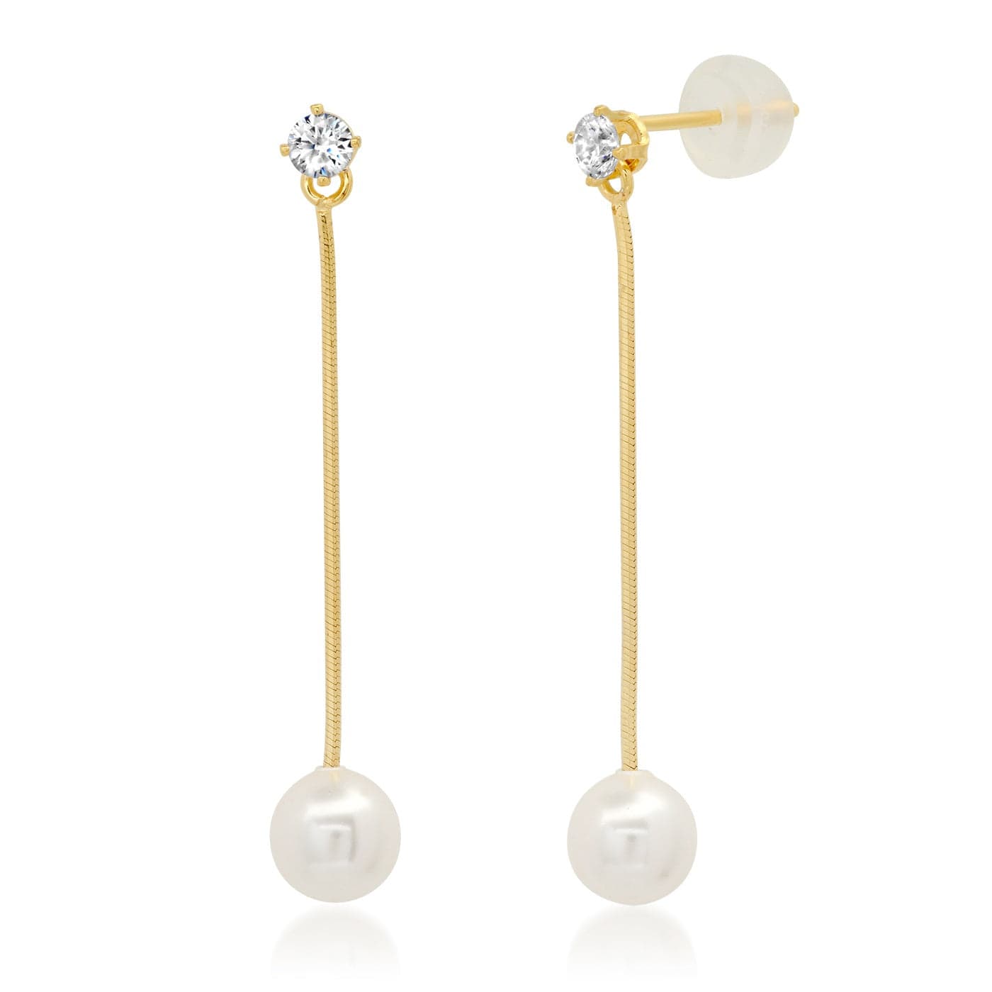 Long Linear Chain Earring With Pearl Drop