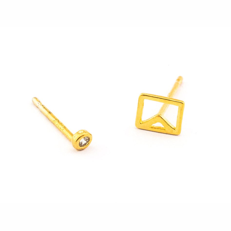 Mismatched Envelope And Bezel Set Cz Studs