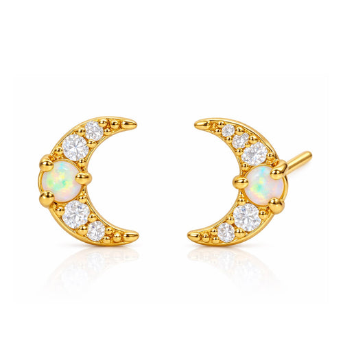 Moon Studs with Opal Center